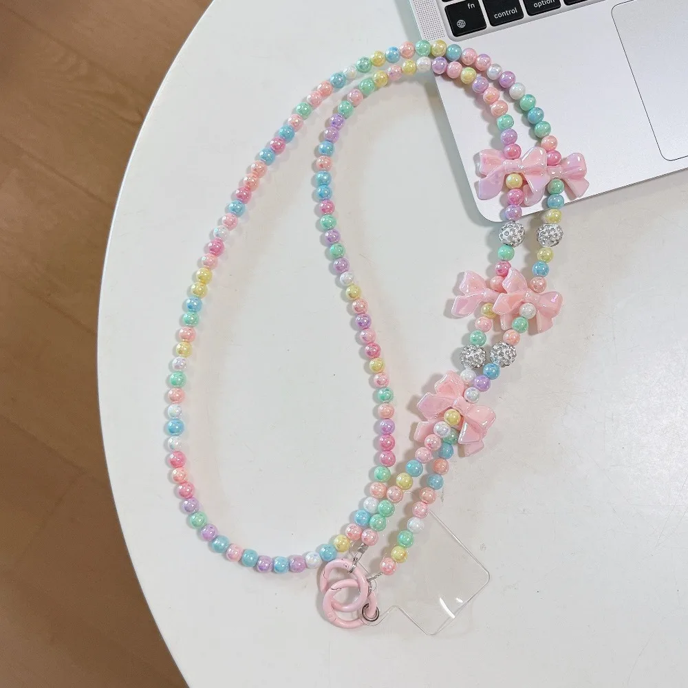 

Ремешок для мобильного телефона с бантом и сердцем с картой, длинная цепочка для телефона через плечо, украшенная бисером Y2k, сделай сам, цепочка для мобильного телефона, ремни для сумки