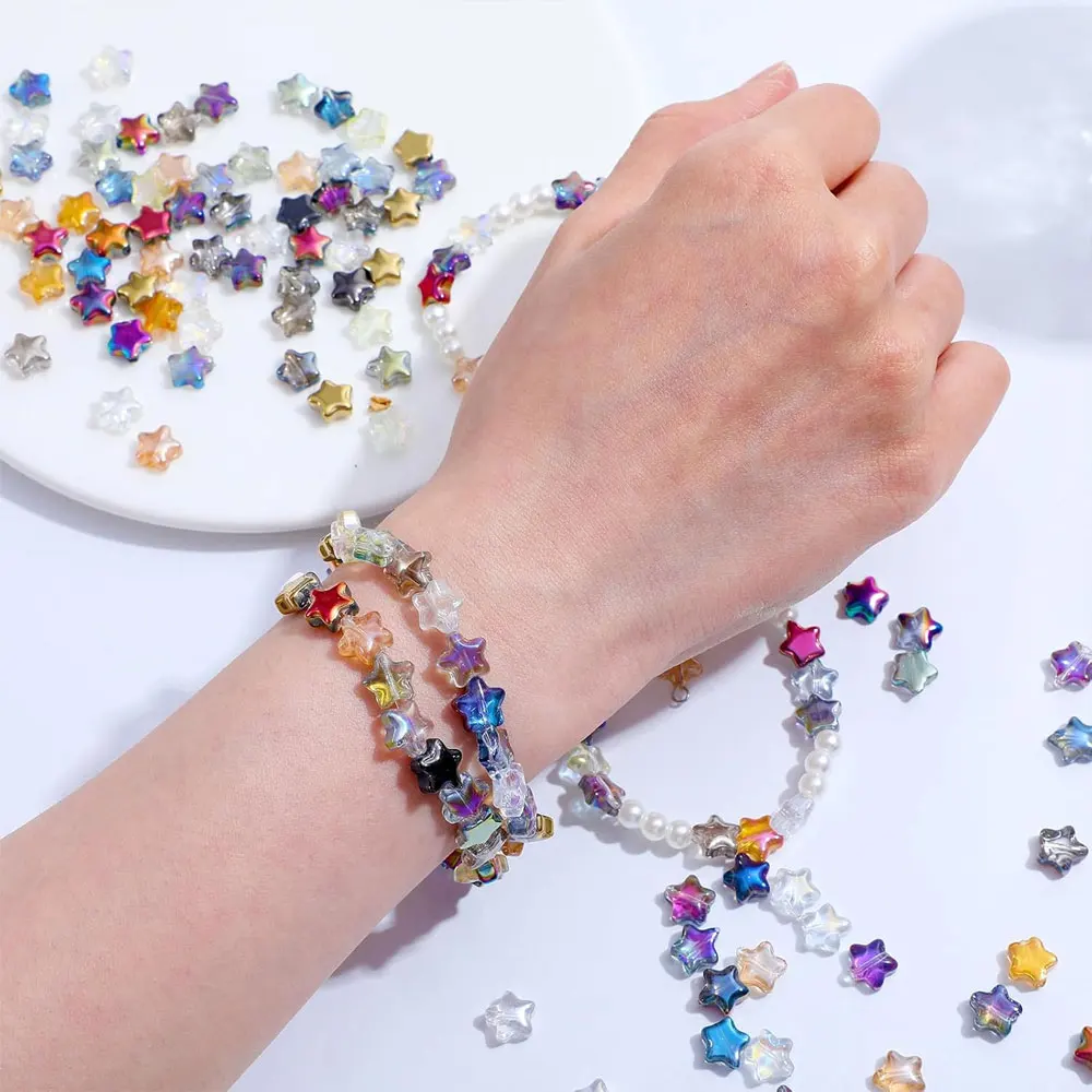10/20/40 قطعة خمس نجوم مسحوق الذهب الزجاج حبة خرزة مباعدة سوار يدوي الصنع أقراط قلادة صنع المجوهرات اكسسوارات