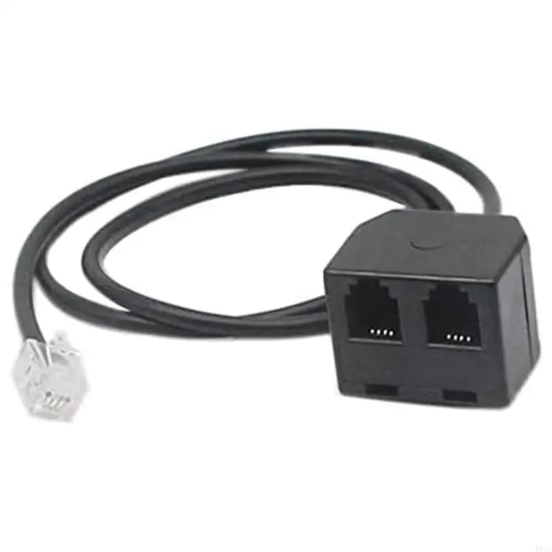 H052 Black 4P4C RJ9 Extension Cable Male to Dual Female Converter Adapter Extender