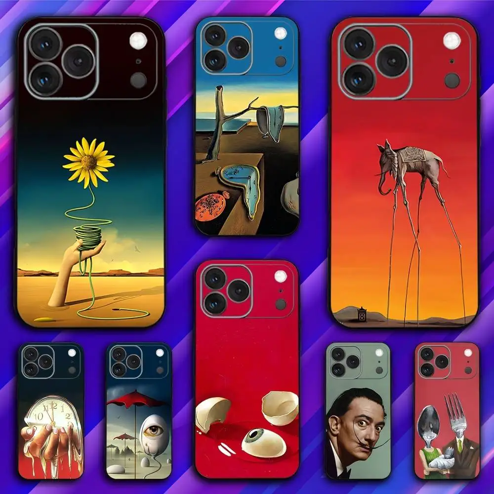 

S-Salvador Art D-Dali Phone Case For iPhone 17,16,15,14,13,12,11,Pro,Max,Plus,X,XS,SE4,E,Mini,Soft Black Case