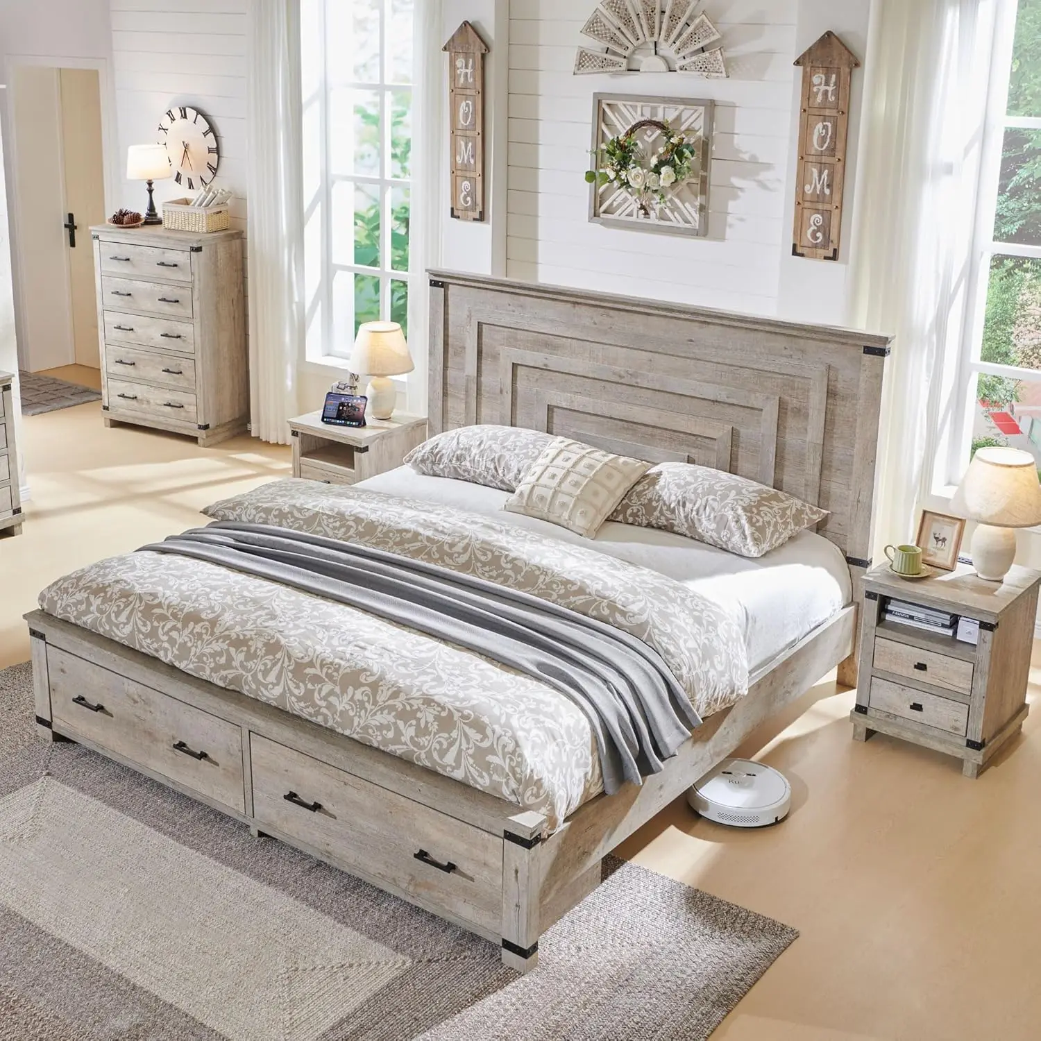 Farmhouse King Size Bed Frame with 54