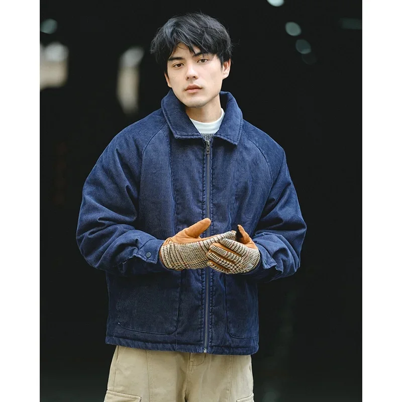 Men Japanese Streetwear Retro Corduroy Thicken Padded Cotton Coat Warm Amikaji Cargo Parkas Jacket Cityboy Outerwear view 2