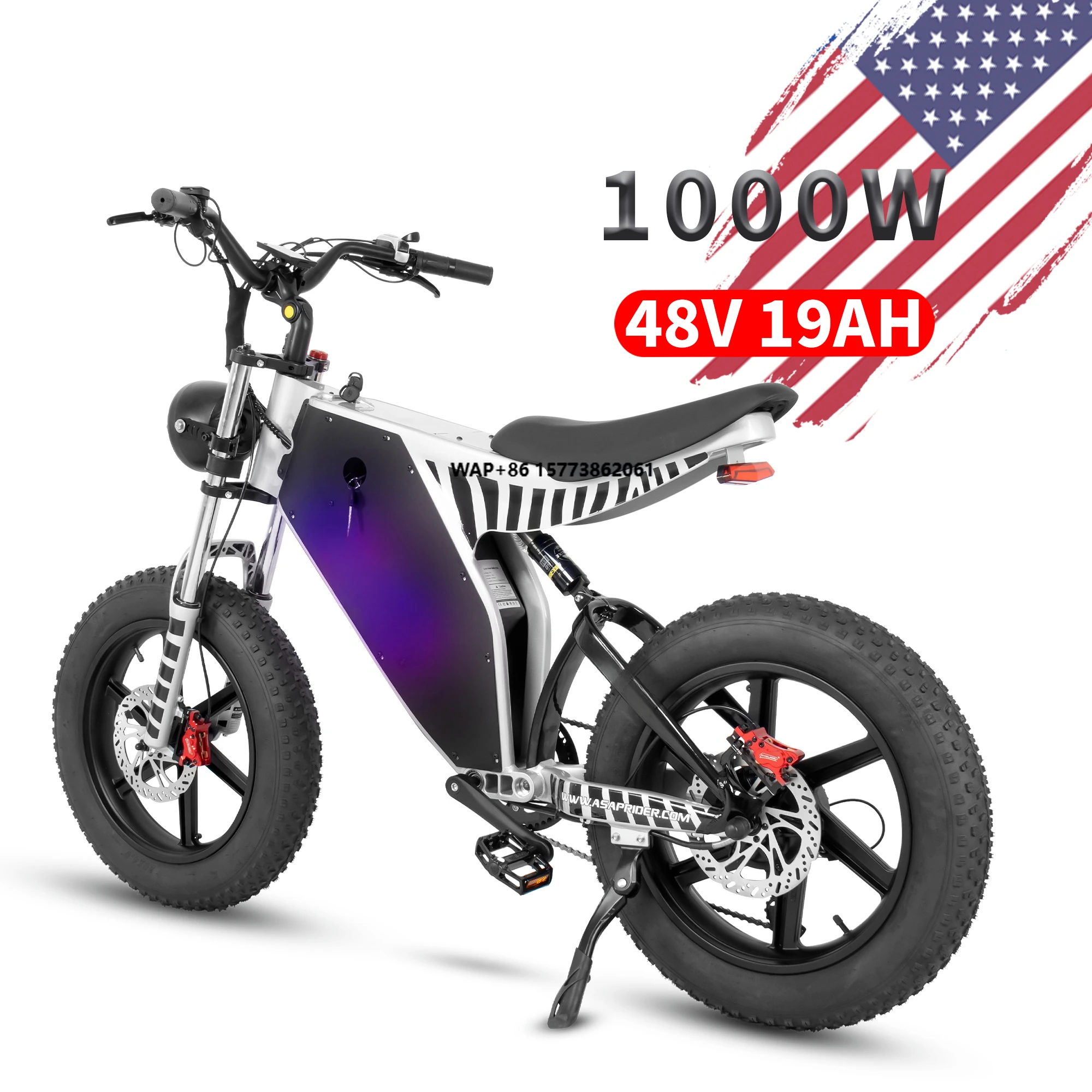 Bicicletta elettrica dotata di pneumatici grassi da 20 pollici utilizzando una bici elettrica alimentata a batteria al litio 48V 19Ah