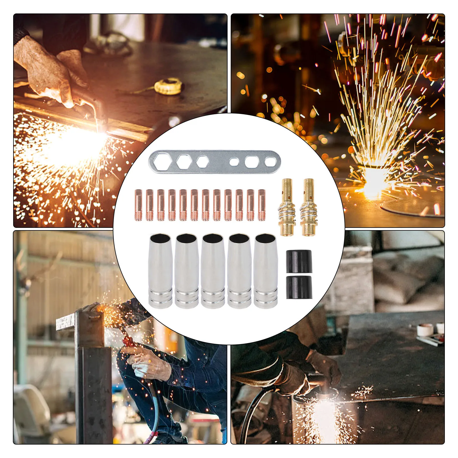 Comprehensive 22PCS Welding Accessory Kit for MIG/For MAG with 5 Nozzles 2 Diffusers Insulators and Wrench for 15AK Torches