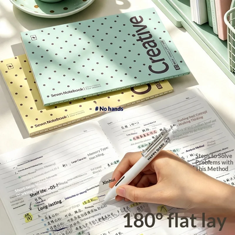 Colorful Polka Dot Lay‑Flat Notebook Thick Aesthetic Journal Notepad for School Office Travel Diary Note Writing Gift