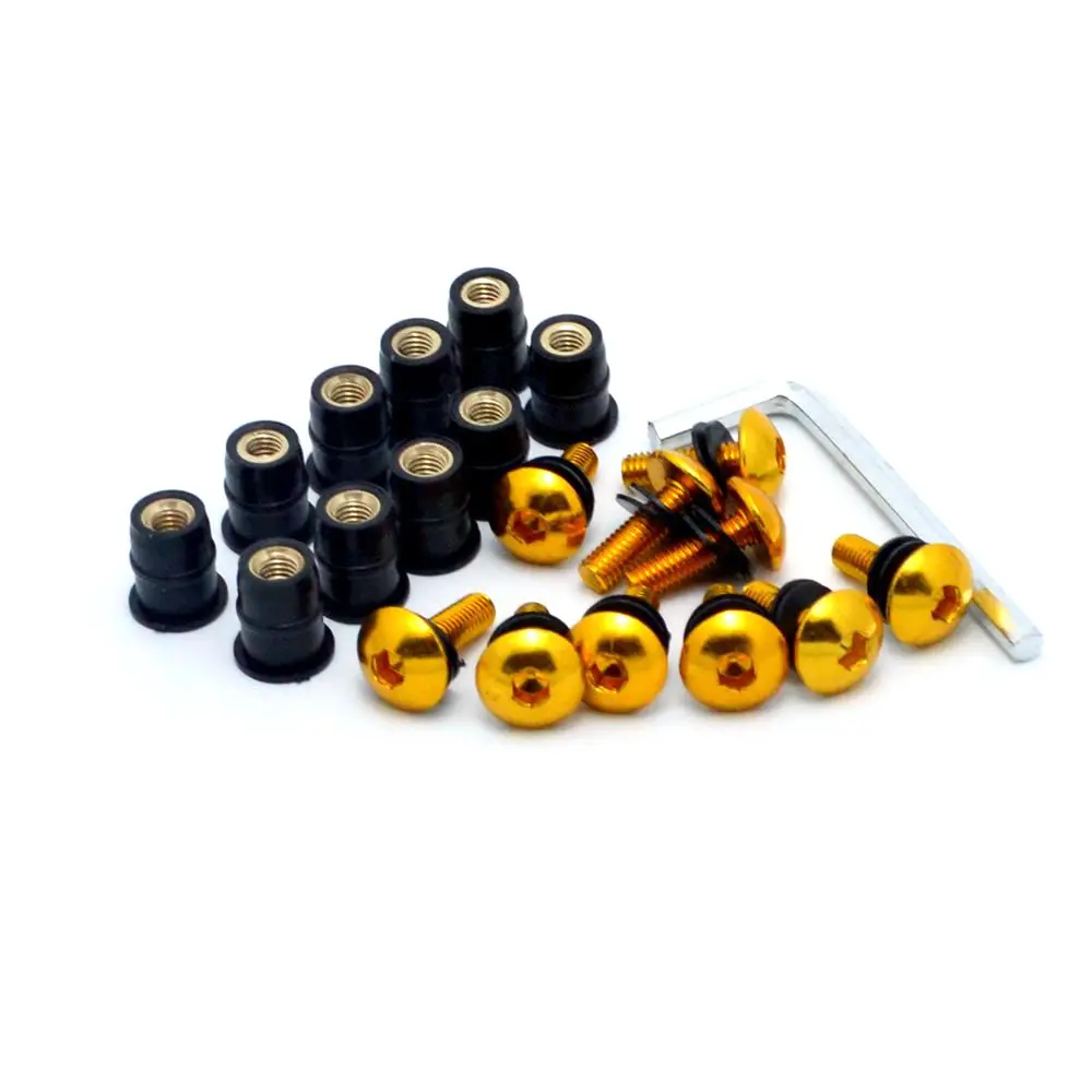 10pcs/Set Kit Motorcycle M5 15mm Metric Rubber Well Nuts Windscreen Fairing Cowl Anodized Aluminum Moto Screws Bolts