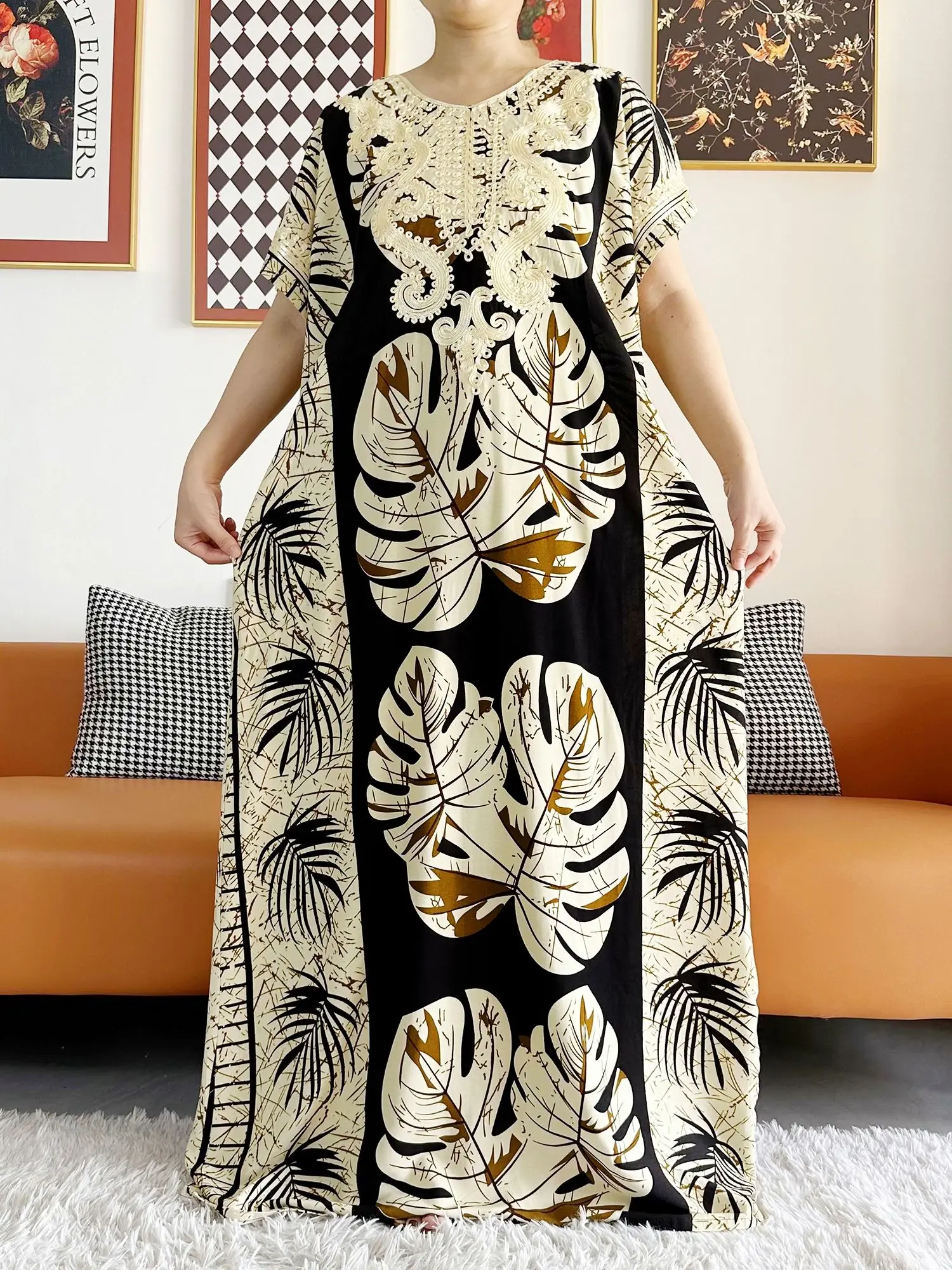 Vestidos de manga corta de estilo africano para mujer, estampado Floral, flor grande, Boubou suelto, maxivestido islámico, ropa Abaya africana,