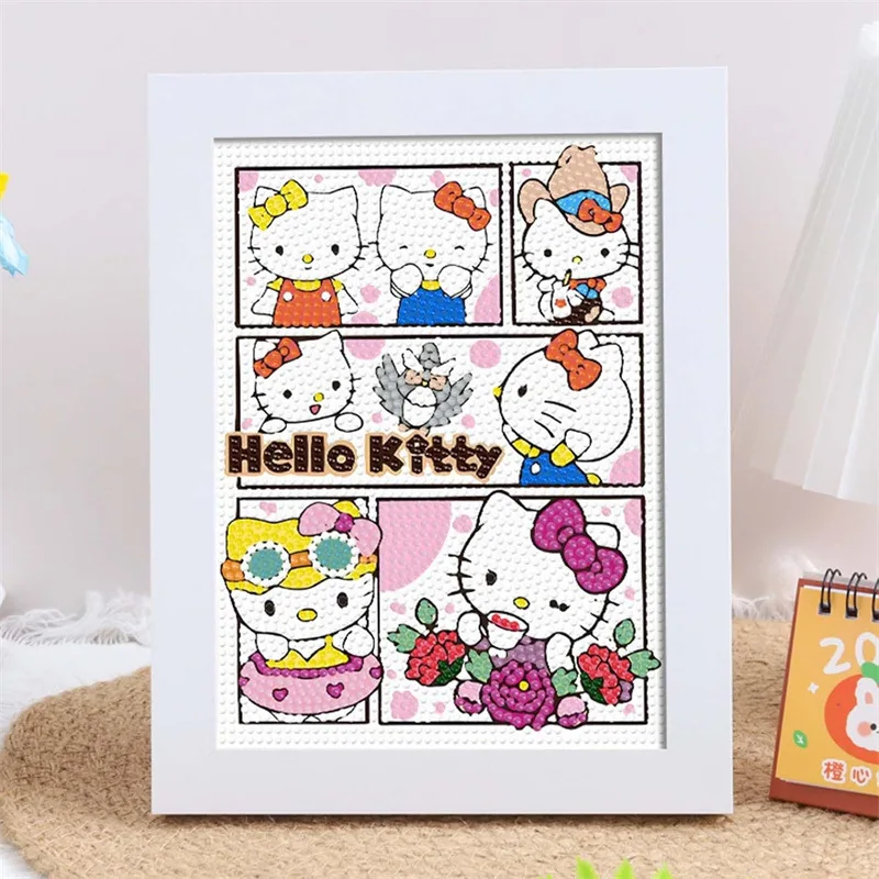 Sanrio Hello Kitty Handmade Diy Framed Diamond Painting Kitty Full Diamond Children Crystal Bright Diamond Artwork Best Gift