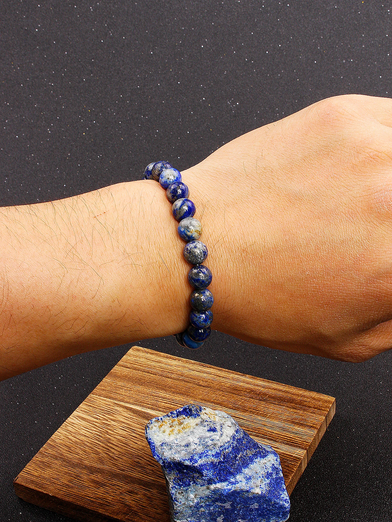 Handmade Natural Lapis Lazuli Stone Bracelet Reiki Energy Beads Deep Blue Spiritual Healing Elastic Jewelry Gift for Women & Men - Image 2