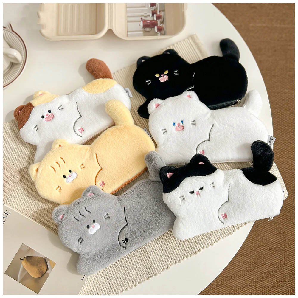 Korean Cat Plush Pencil Case For School Supplies MINI Wallet Bag INS Lipstick Skincare Storage Bag And Makeup Bag Couple Gifts