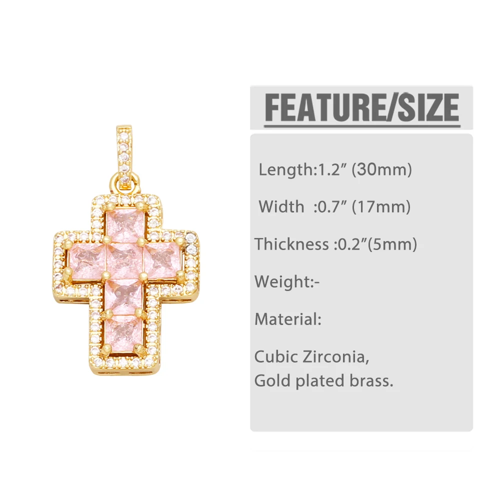 OCESRIO Trendy Multicolor Crystal Crucifix Necklace Pendant Copper Gold Plated Cross Jewelry Making Component Wholesale pdtb283