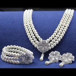 Wedding Pearl Bridal Jewelry Set Rhinestone Flapper Costume Jewelry Set-Audrey Hepburn Style Bridal Pearl Jewelry Set Disfraz