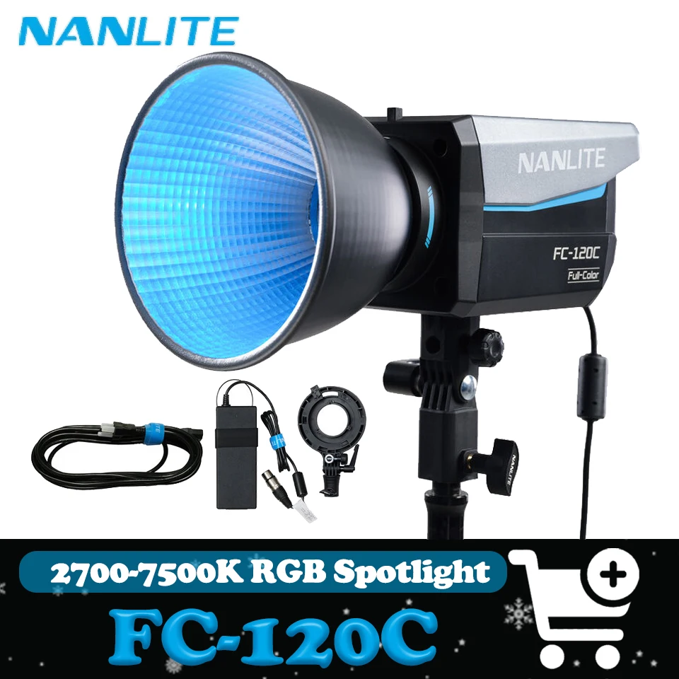 

Nanlite FC-120C RGB Светодиодный прожектор 2700-7500K 120 Вт Полноцветный заполняющий светильник COB CRI96 TLCI 94 SSI 82 Встроенный 15 световых эффектов