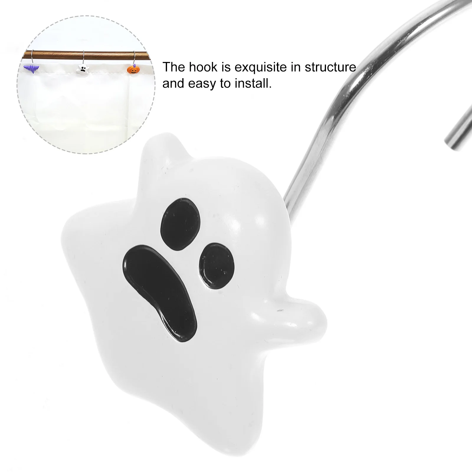 

12pcs Shower Halloween Theme Bat Pumpkin Ghost Decorative Bathroom Hooks For Halloween Theme Curtain Hooks Home Use