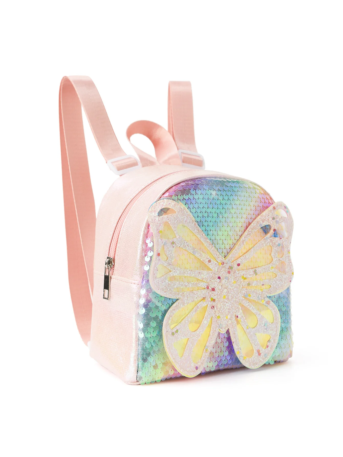 Girls Cute Pink Sequin Butterfly Backpack Mini Schoolbag