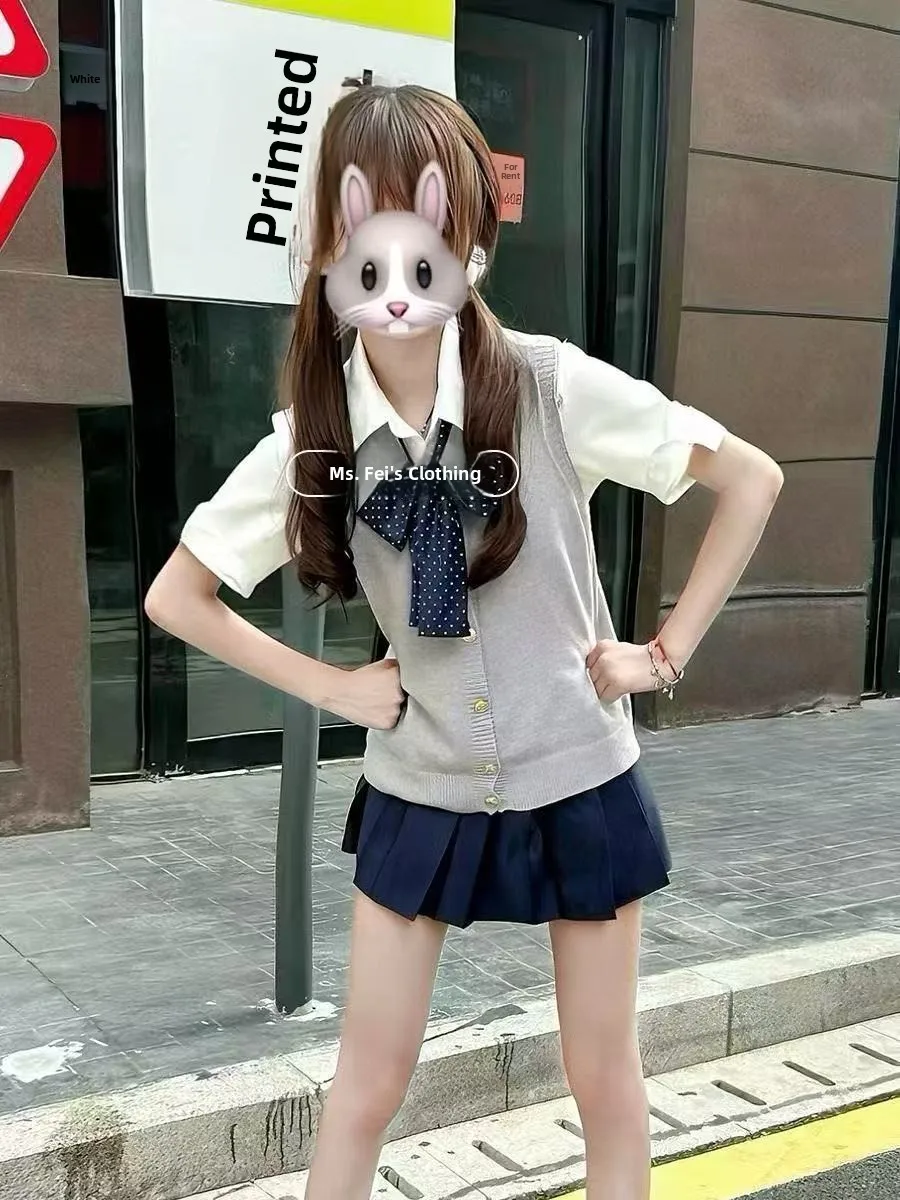 

Оригинальный дизайн JK: Тонкий вязаный кардиган-жилет и комплект с короткой юбкой в стиле Soft Girl для многослойного образа в стиле манга