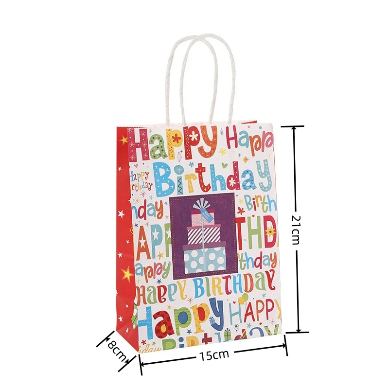 StoBag 24pcs Wholesale Happy Birthday Kraft paper Gift Tote Bags Kids Child Handbag Packaging for Candy Snack Pouch Party Favor