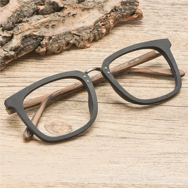 CHFEKUMEET Square Comfortable Eyeglasses Wood Fashion Male Retro Optical Prescription Glasses Frame Men Reading Myopia Frames