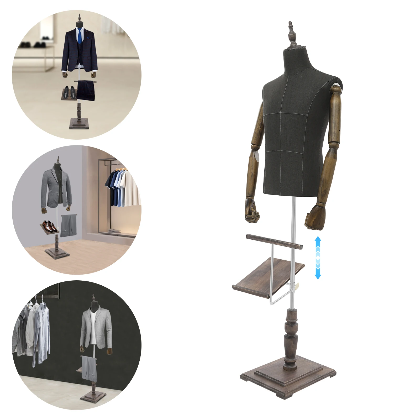 

Height-Adjustable Male Dress Form Free Standing Clothing Display Rack with Detachable Trouser Rack & Shoe Rest