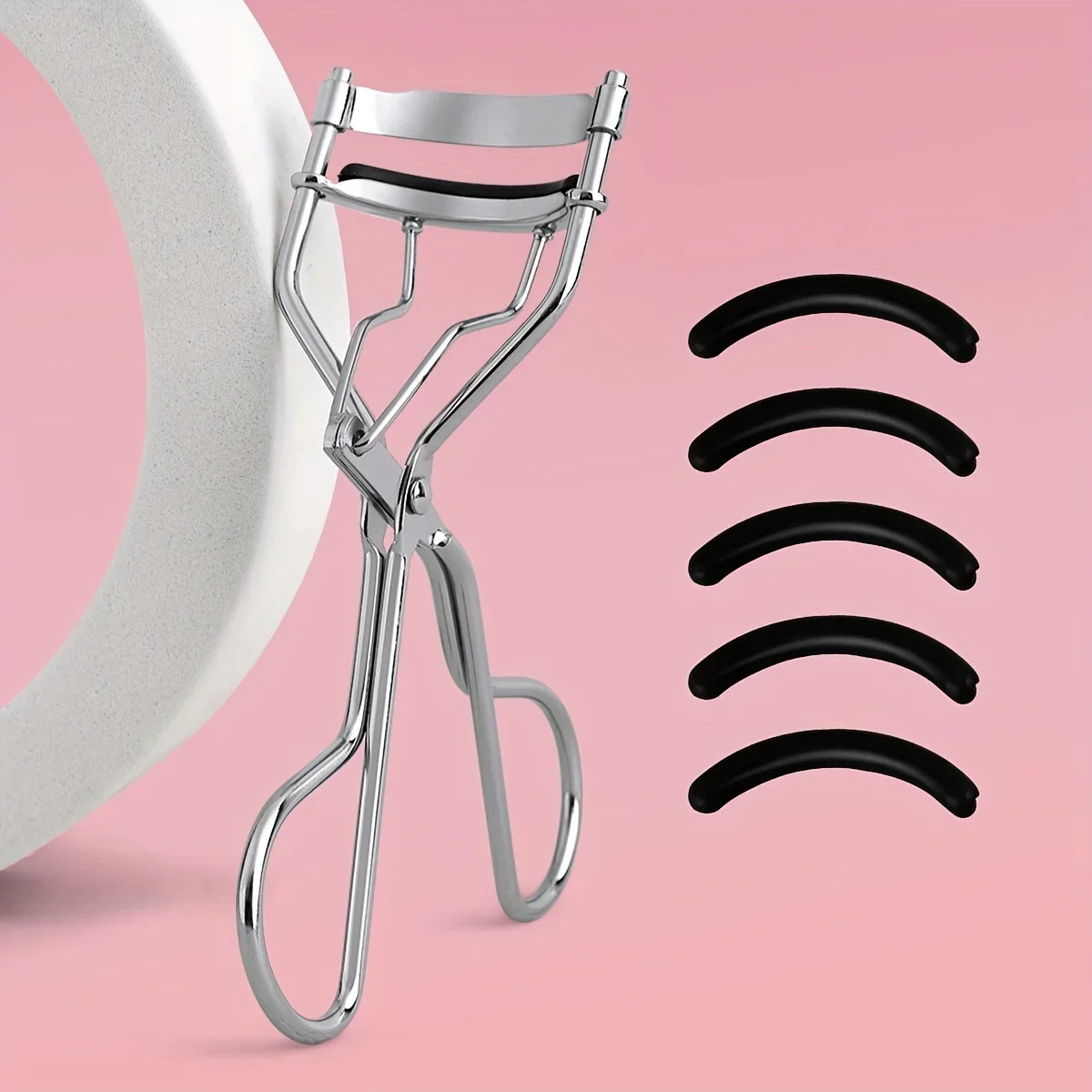 1 draagbare wimperkruller met 5 siliconen pads, roestvrijstalen wimperkruller, vormt permanent grote ogen.