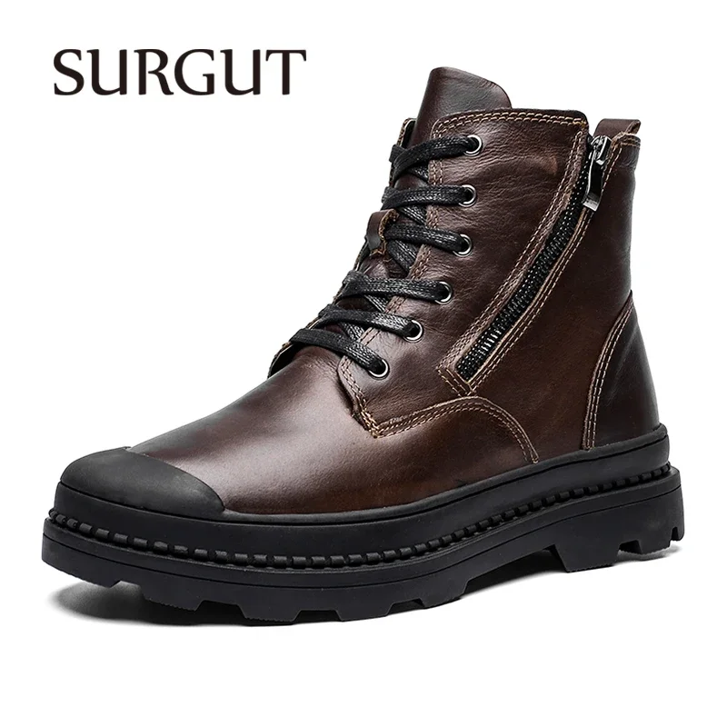 SURGUT Classic Brand Men Boots Handmade Men's Shoes Casual Leather Ankle Business Male Spring Autumn Working Boots Motocross