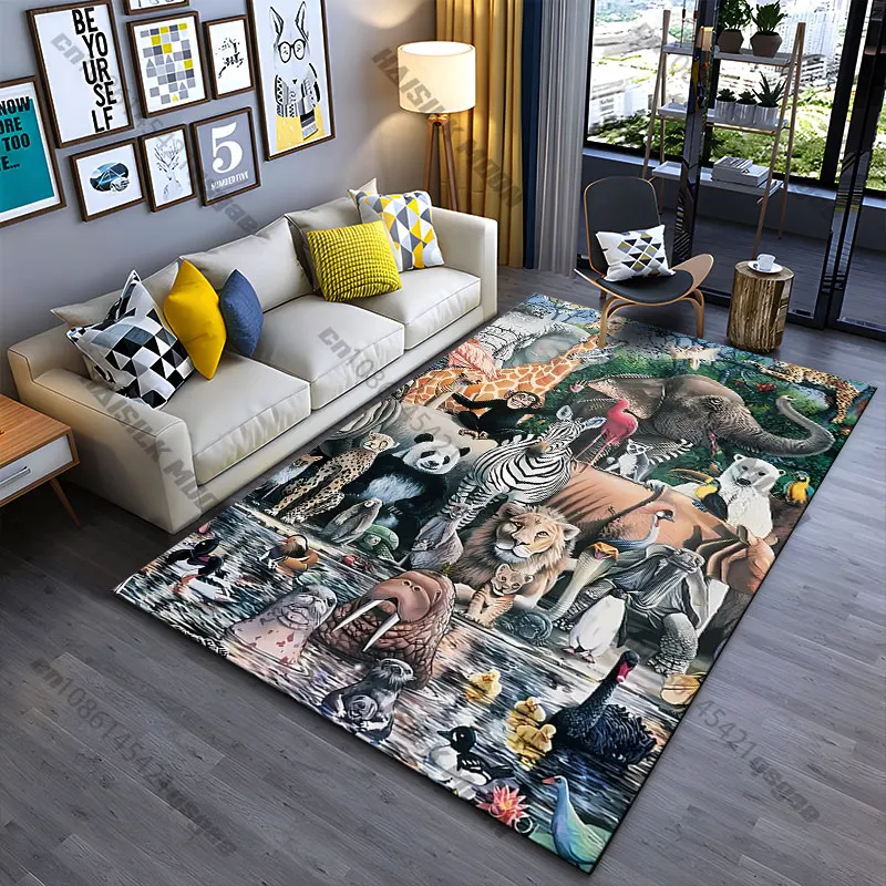 Animals gathering in natural habitat carpet Yoga living room room decor children's crawling mat doormat area rug games mat