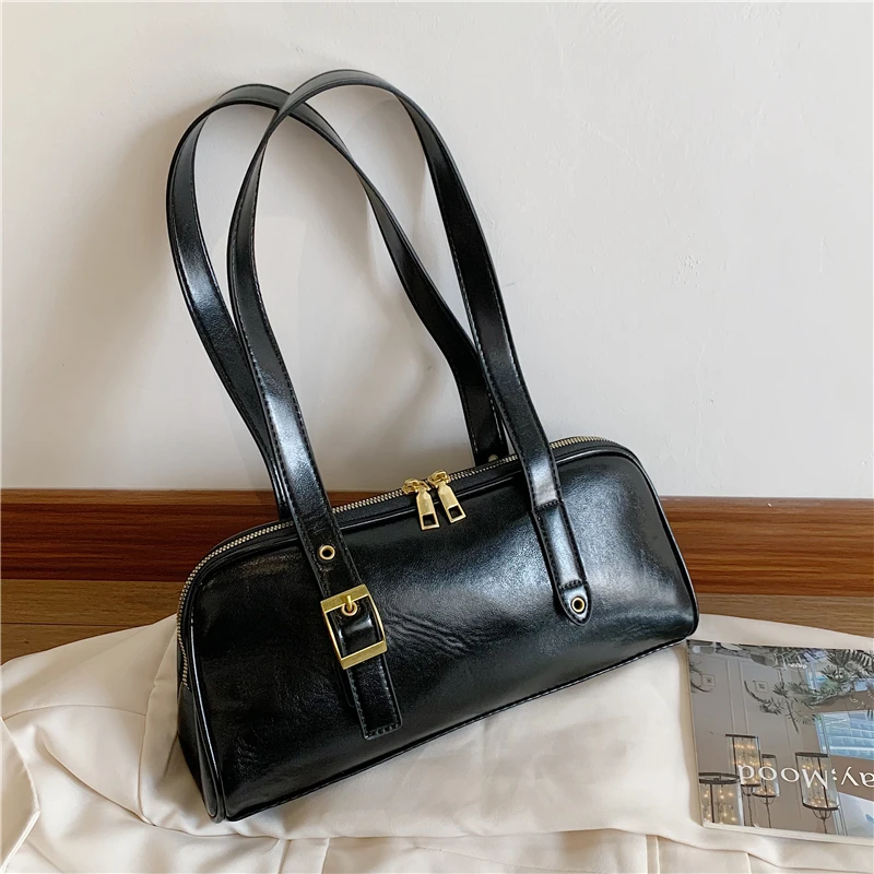 Large Women Business Shoulder Bags Simple Ladies Commute Tote Bag Pu Leather Female Underarm Bag Burgundy Large Handbags Purse