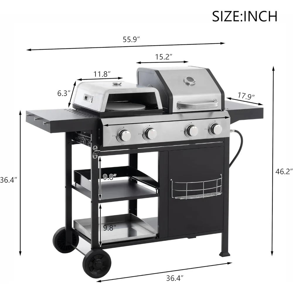 2+2 Multi-function Burner GasGrill and Griddle Combo WithCover for Outdoor CookingWhile Camping or Tailgating -BBO,FRYING,PIZZA.