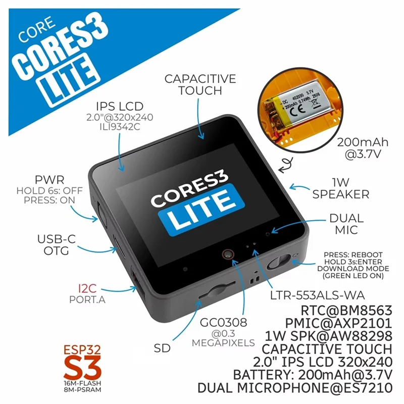

ABJF-Cores3 Lite ESP32S3 Контроллер разработки Iot Lot Программируемый контроллер Интернета вещей Iot