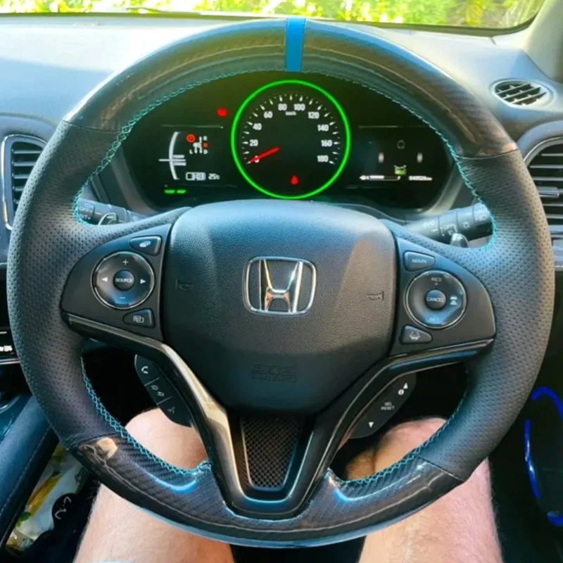 

Для Honda Vezel 2018 2019 2020 автомобильный руль, сшитый вручную интерьер, аксессуары из углеродистой кожи