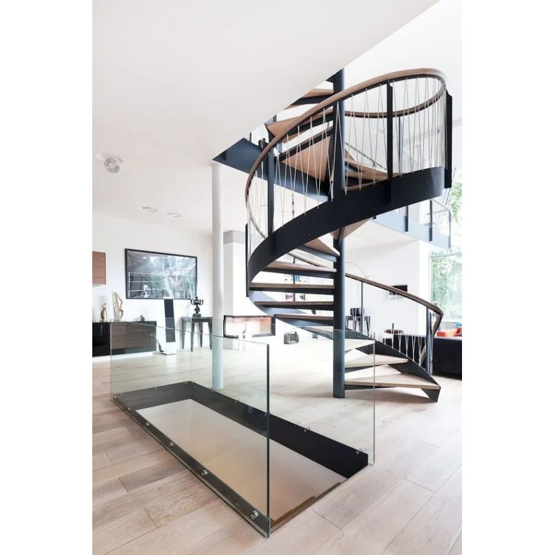 Custom.Stylish Carbon Steel Luxury Stairs Unique Center Plate Stairs Indoor Use