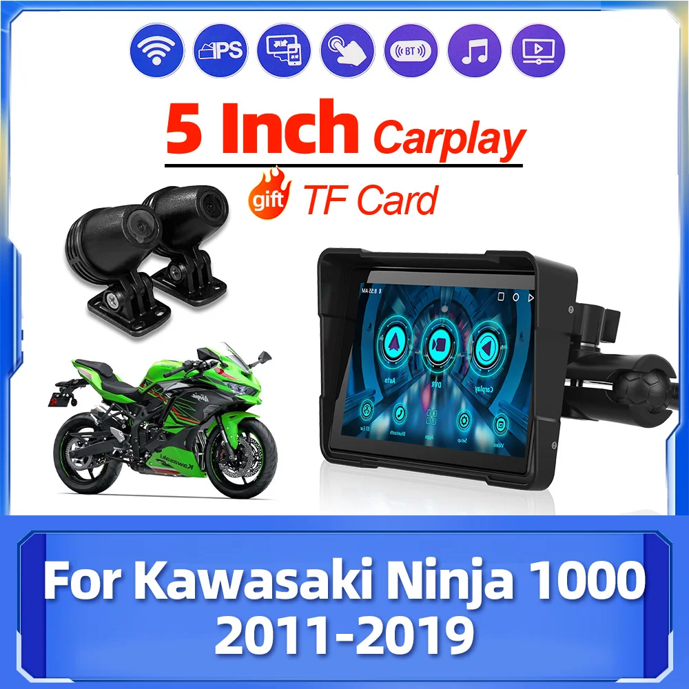 

5-дюймовый экран монитор мотоцикла Carplay GPS навигация 12 В для Kawasaki Ninja 1000 2011 2012 2013 2014 2015 2016 2017 2018 2019