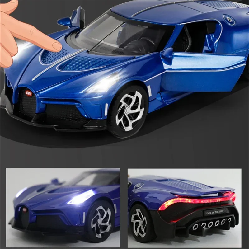 Bugatti lvoiturenoire-نموذج سيارة رياضية ، معدن دييكاست ، مركبات لعبة ، محاكاة الصوت والضوء ، هدية أطفال ،