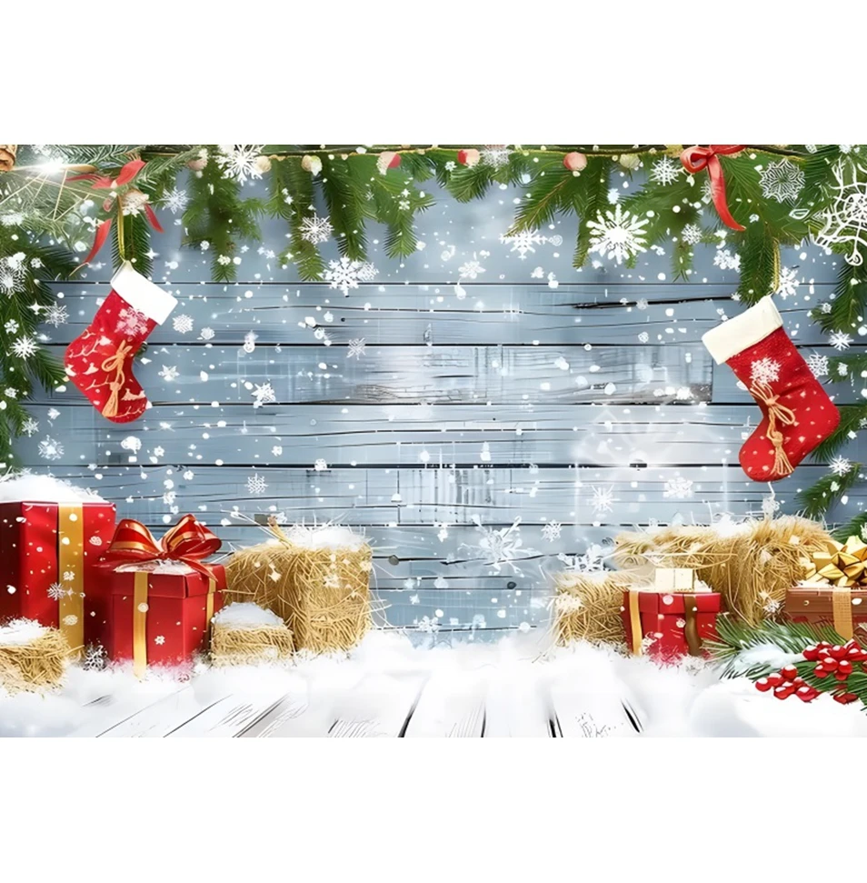 عيد الميلاد صورة خلفية الخشب جدار الطابق الثلوج شجرة عيد الميلاد الهدايا أجراس الشتاء طفل عيد ميلاد التصوير خلفية ديكور استوديو الصور #6