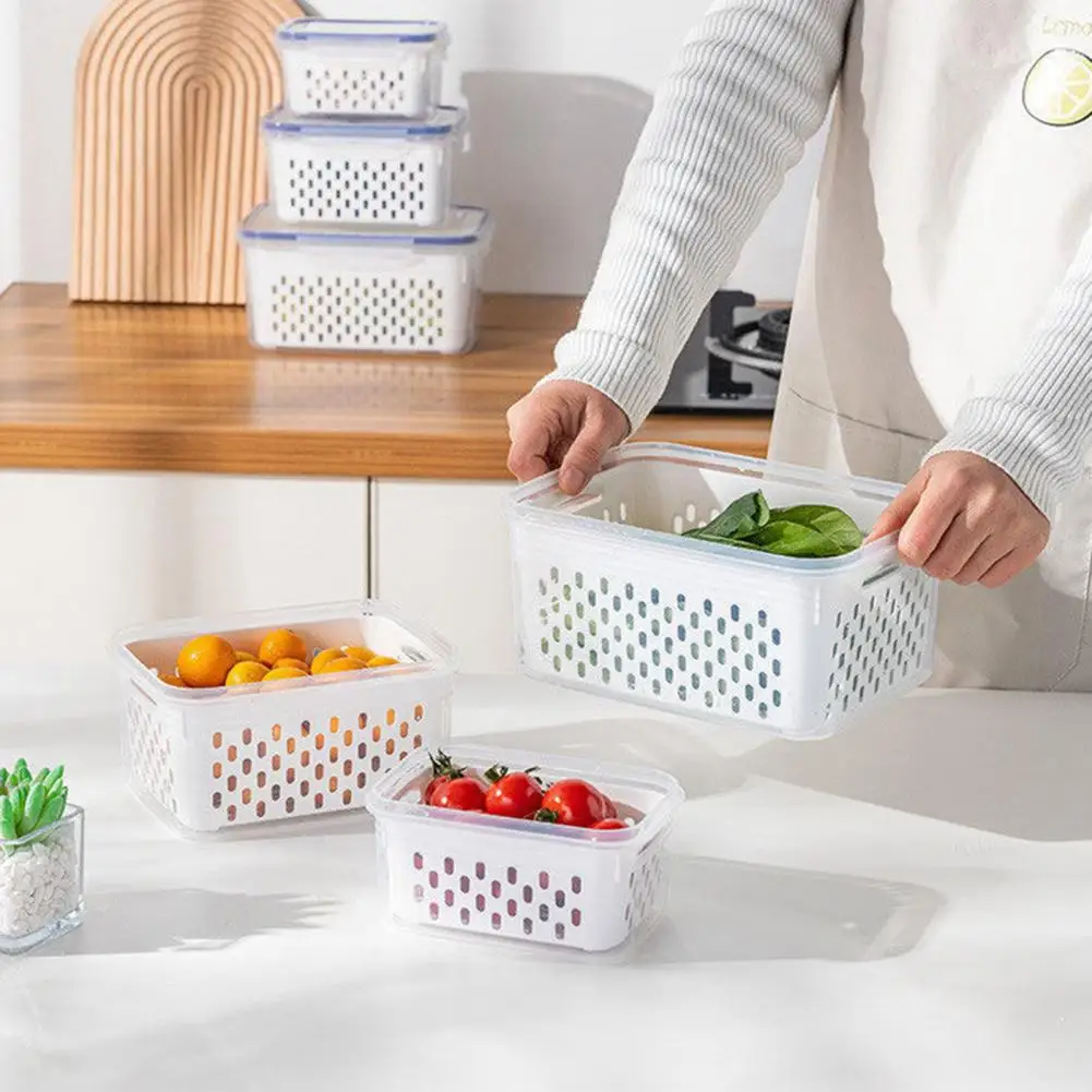 

Food Storage Box for Refrigerator Fruit with Removable Colander,Vacuum Food Storage Box for Salad Berry Vegetables Freshness