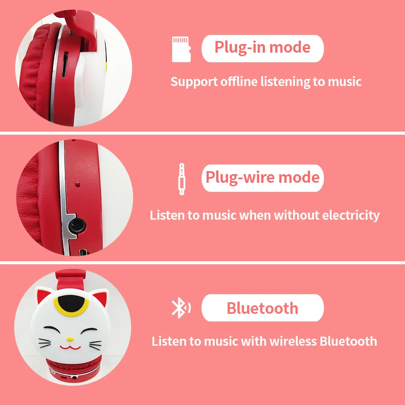 Headset Bluetooth Headset with Microphone Cute Cat Boy Girl Music Wireless Earpiec Support TF Card Children\'s Cartoon Headphones