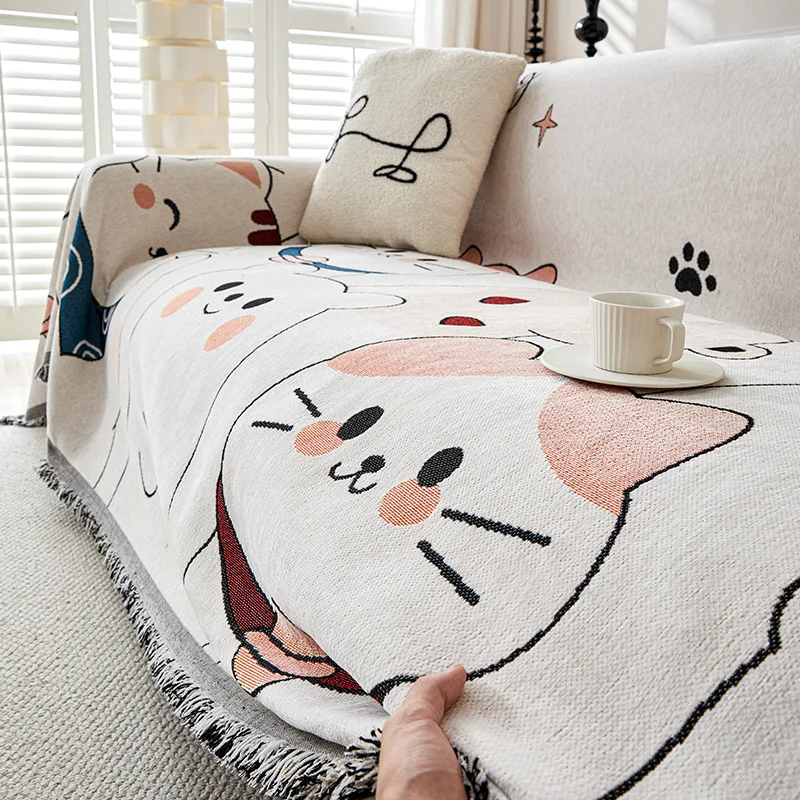 

Sofa Cover Thicken Chenille Blanket Classic Cute Cartoon Sofa Blanket Winter Couch Non Slip Blanket Office Nap Shawl Cushion