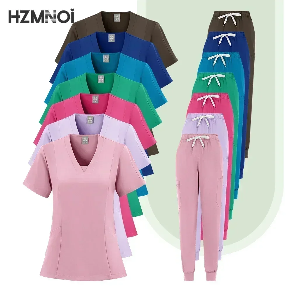 New Multicolour Pharmacy Beauty Spa Uniforms Nurse Scrubs Set Dentist Surgical Medical Uniforms Elestic Women Joggers Suit