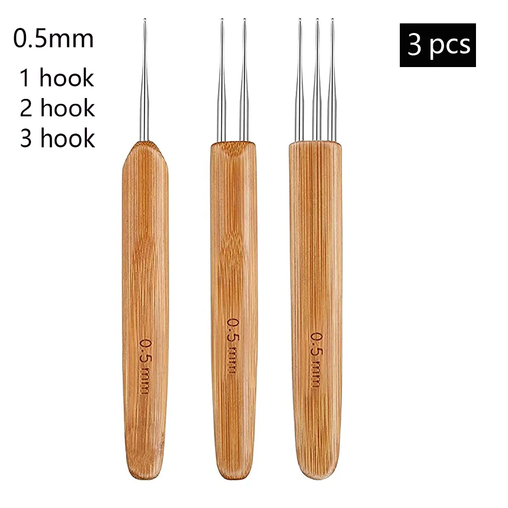 1Pc 0.5mm/0.75mm/1.0mm Dreadlock Crochet Hook Wood Crochet Needles Hair Dreadlocks Tool for Braid Craft