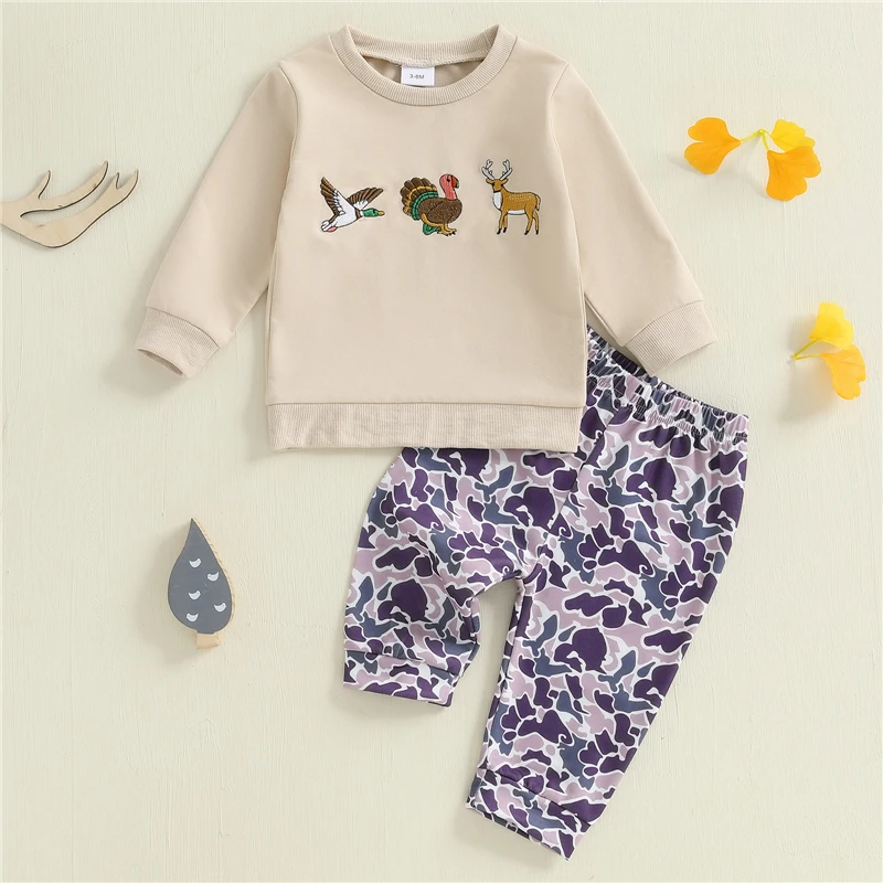 

Toddler Baby Boys Fall Tracksuit Outfits Fashion Animals Embroidery Long Sleeve Sweatshirts and Long Pants 2Pcs Clothes Set