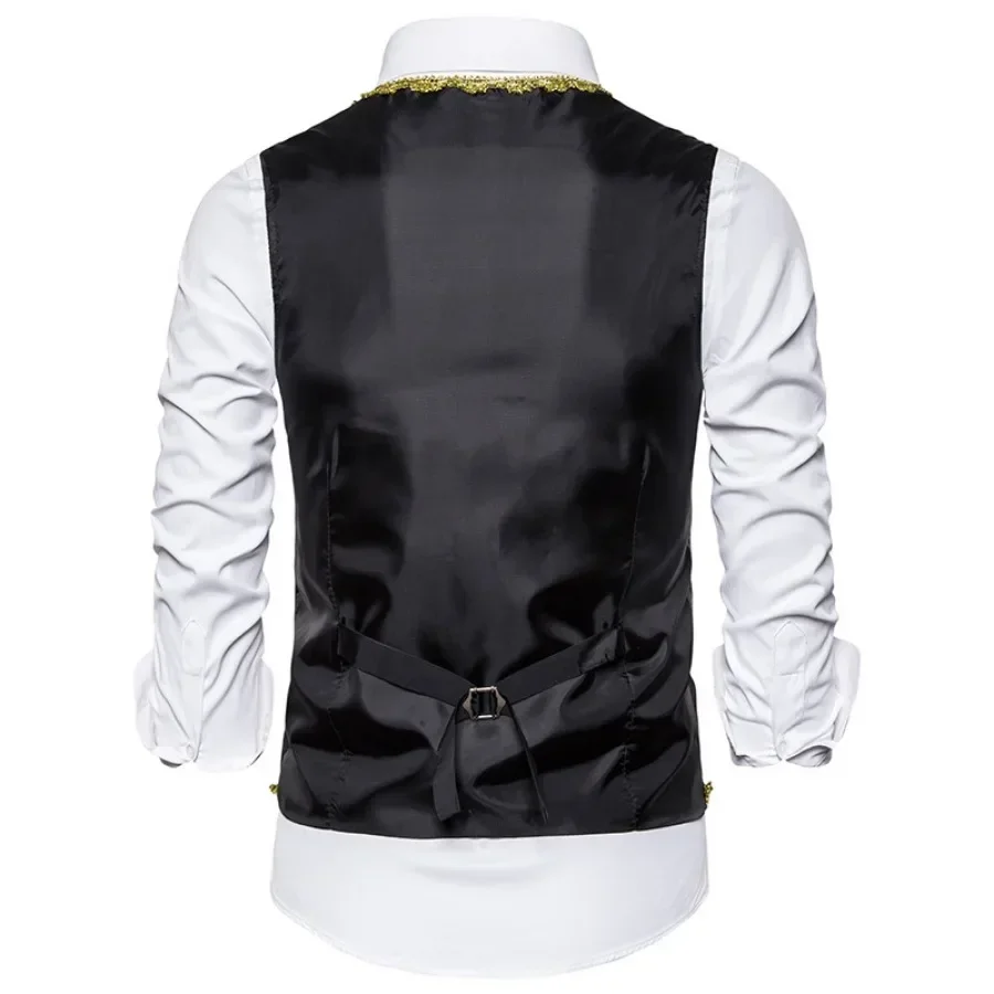New Stylish Gold Embroidery Baroque Vests Men's Slim Palace Banquet Clothing Waistcoat Men Stage Prom Drama Opera Costume Gilet
