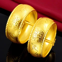 25mm Bridal Wedding Jewelry Gold Plated Opening Double Happiness One Hundred Years Good Dragon Phoenix Bracelet Gold Bracelet