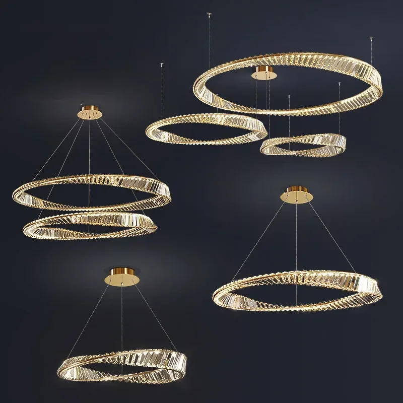 

Modern K9 Dimmable Pendant Chandelier Luxury Gold Irregular Ring Art Crystal Led Lights Luminarias Lamps for Room Home-appliance