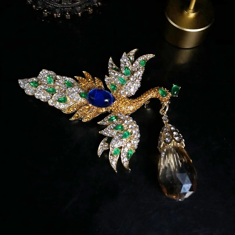 

Vintage Phoenix Brooch,Gold Plated Full Pavé Design, Elegant Corsage Pin for Women