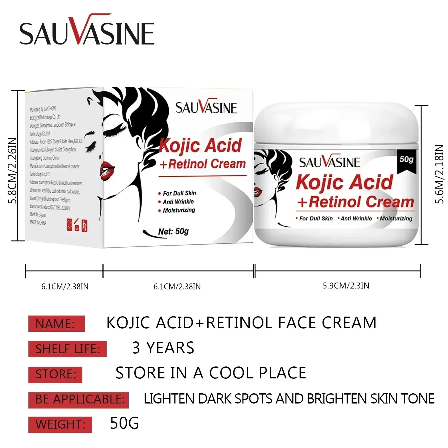 Kojic Acid Retinol Cream Skin Whitening Cream Remove Dark Spots Anti Aging Brighten Moisturizing Nourishing Facial Skin Care