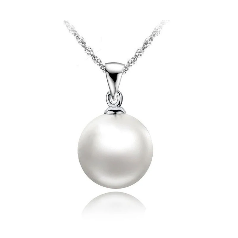 Elegant Women Fashion Freshwater Pearl Pendant Necklace Genuine 925 Sterling Silver Big Round White Pearl Necklace For Women