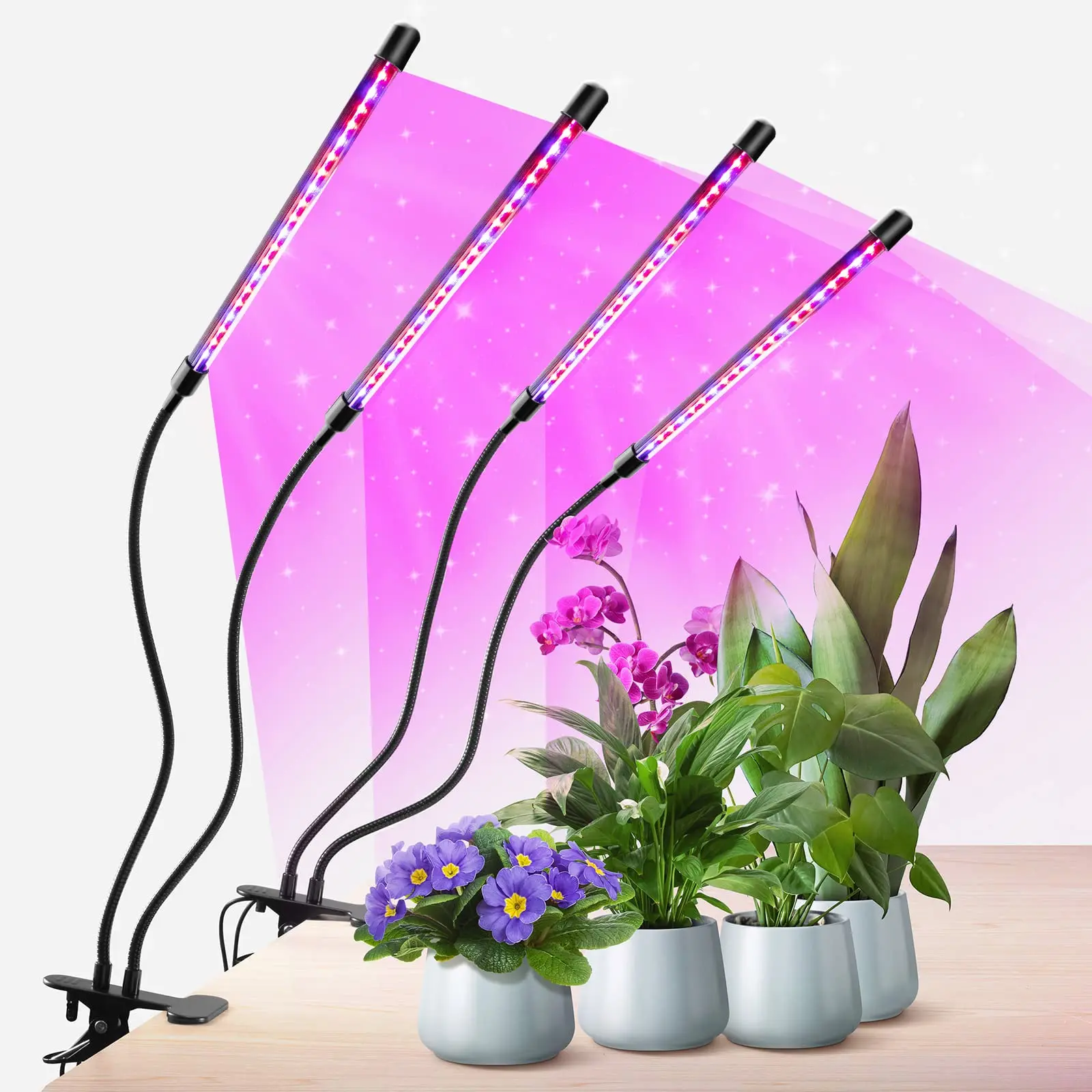 4ヘッド屋内usb-led植物育成ライト、植物ハウス、水耕栽培、多肉植物育成用、5段階調光可能、植物育成ランプ