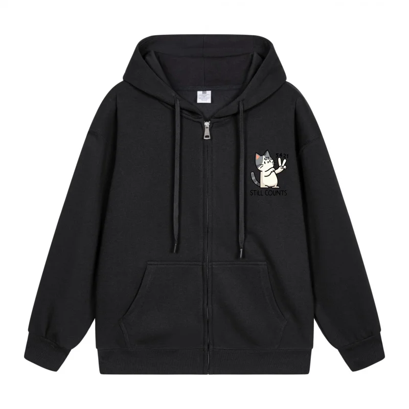 

Men's Zip-Up Hoodie Cat Waving On Black Hoodie 2025 New Style Casual Couples’ Style Casual and Loose