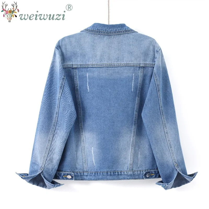 Women Slim Fit Denim Coat Washed Scratch Detail Long Sleeve with Inner Pockets Lapel Collar Casual Versatile Daily Outerwear