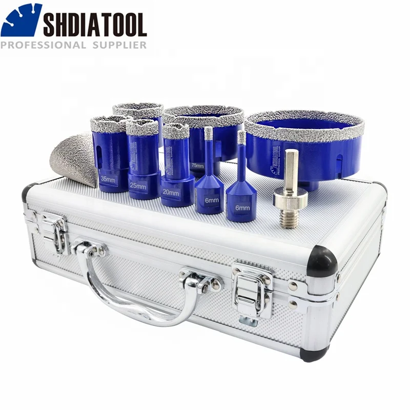 

1set/10pcs M14 Thread Diamond Drill Core Bit Se Wtith Box 6/6/20/25/35/50/75/100mm 50mm Chamfer Bit+HEX Adapter for Tile Marble